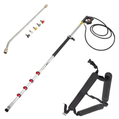 Telescoping Pressure Washer Wand, 20 ft 5-Section Length Adjustable, Max. 4000 PSI Fit for 3/8'' Quick Connection, 5 Spray Nozzles, Belt, for Roof, Fence, Gutter, Silver