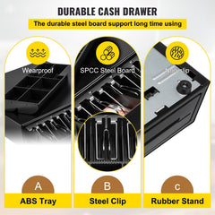 Cash Register Drawer, 16" 12 V, for POS System with 5 Bill 6 Coin Cash Tray, Removable Coin Compartment & 2 Keys Included, RJ11/RJ12 Cable for Supermarket, Bar, Coffee Shop, Restaurant