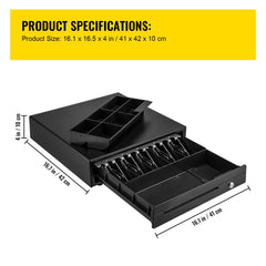 Cash Register Drawer, 16" 12 V, for POS System with 5 Bill 6 Coin Cash Tray, Removable Coin Compartment & 2 Keys Included, RJ11/RJ12 Cable for Supermarket, Bar, Coffee Shop, Restaurant