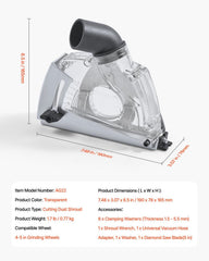 Cutting Dust Shroud for Angle Grinders, 100-125 mm Angle Grinder Dust Shroud with 6 Clamping Washers & 125 mm Diamond Grinding Cup Wheel, Adjustable Cutting Depth, Connect to Vacuum Cleaner