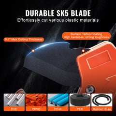 PVC Pipe Cutter, 0-2-1/2" O.D. Ratcheting PVC Pipe Cutter, Heavy Duty Tube Cutting Tool with Spare SK5 Blade for PVC, CPVC, PP-R, PEX, PE, Rubber Hoses