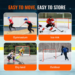 Street Hockey Net, Indoor Outdoor Steel Hockey Goal, Official Regulation Pro Hockey Training Goal Set, Portable Hockey Goal with Net, Easy Assemble, 72" x 48", White/Red