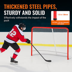 Street Hockey Net, Indoor Outdoor Steel Hockey Goal, Official Regulation Pro Hockey Training Goal Set, Portable Hockey Goal with Net, Easy Assemble, 72" x 48", White/Red