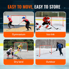 Street Hockey Net, Indoor Outdoor Steel Hockey Goal, Official Regulation Pro Hockey Training Goal Set, Portable Hockey Goal with Net, Easy Assemble, 72" x 48", White/Red