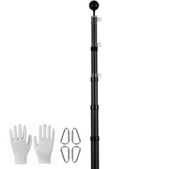 25FT Telescopic Flagpole Kit, Heavy Duty Aluminum Alloy Flag Pole Kit in Ground for Outside, 3 Display Modes Flagpole with Professional Accessories, Black