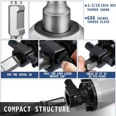 Jack Hammer 1-1/8 Tamper Shank, Dirt Tamper 6x6 Compactor Plate with Electric Chisel Dirt Compactor, Demolition Jackhammer Bits Solid Compactor Breaker Hammer Concrete Tamper Asphalt Tools