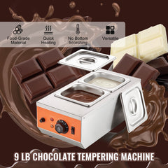 Chocolate Tempering Machine, 2 Tanks Chocolate Melting Pot with TEMP Control, 800W Stainless Steel Electric Commercial Food Warmer For Chocolate/Milk/Cream Melting and Heating