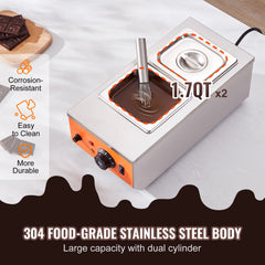 Chocolate Tempering Machine, 2 Tanks Chocolate Melting Pot with TEMP Control, 800W Stainless Steel Electric Commercial Food Warmer For Chocolate/Milk/Cream Melting and Heating