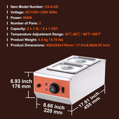 Chocolate Tempering Machine, 2 Tanks Chocolate Melting Pot with TEMP Control, 800W Stainless Steel Electric Commercial Food Warmer For Chocolate/Milk/Cream Melting and Heating