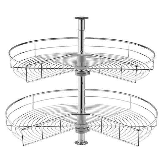 28" Kidney Shaped Chrome Corner Organizer, 360° Rotatble Kitchen Base Cabinet Blind Corner, 2 Tier Height Adjustable Storage Rack, Carbon Steel Lazy Susan Replacement Shelf for Cabinet Corner