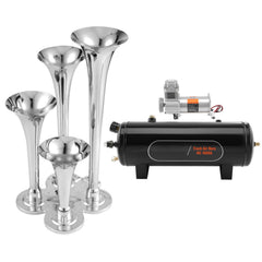 Train Horns Kit, 4 Trumpet Air Horn Kit, 150dB Train Horns for Pickup Trucks, 12V 160 psi Air Compressor 2.6 Gal/10 L Tank with Gauge for Any 12V Vehicle Car Truck Train Van Boat