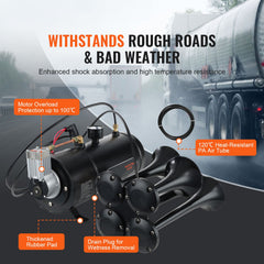 Train Horns Kit, 4 Trumpet Air Horn Kit, 150dB Train Horns for Pickup Trucks, 12V 120 psi Air Compressor 0.8 Gal/3 L Tank with Gauge for Any 12V Vehicle Car Truck Train Van Boat