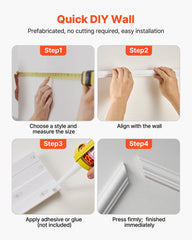 Wall Molding 3 Pack, Wainscoting Panels Kit, Lightweight Paintable Polystyrene, Easy to Install, Waterproof Accent Wall Trim for Interior Décor Living Room, Bedroom, White (61x137 + 61x61 cm)