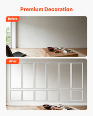 Wall Molding 6 Pack, Wainscoting Panels Kit, Lightweight Paintable Polystyrene, Easy to Install, Waterproof Accent Wall Trim for Interior Décor Living Room, Bedroom, White (61x137 + 61x61 cm)