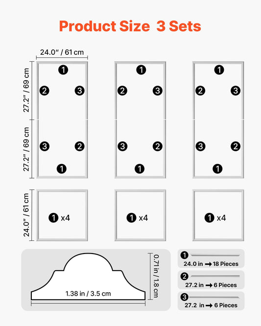 Wall Molding 3 Pack, Wainscoting Panels Kit, Lightweight Paintable Polystyrene, Easy to Install, Waterproof Accent Wide Profile Trim for Interior Living Room, Bedroom,White (61x137 + 61x61 cm)