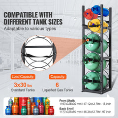 Refrigerant Tank Rack, with 3 x 30lbs and Other 3 Small Bottle Tanks, Cylinder Tank Rack 12.79x12.99x47.12 in, Refrigerant Cylinder Rack and Holders for Freon, Gases, Oxygen, Nitrogen
