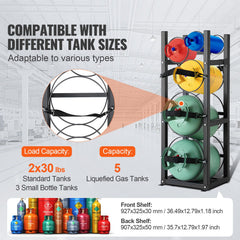Refrigerant Tank Rack, with 2 x 30lbs and Other 3 Small Bottle Tanks, Cylinder Tank Rack 12.79x12.99x47.12 in, Refrigerant Cylinder Rack and Holders for Freon, Gases, Oxygen, Nitrogen