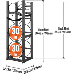 Refrigerant Tank Rack, with 2 x 30lbs and Other 3 Small Bottle Tanks, Cylinder Tank Rack 12.79x12.99x47.12 in, Refrigerant Cylinder Rack and Holders for Freon, Gases, Oxygen, Nitrogen