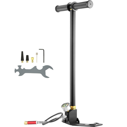 PCP Hand Pump, 3 Stage, 30Mpa 4500 PSI High Pressure PCP Air Rifile Filling Stirrup Pump with Oil-Moisture Filter Pressure Gauge, Stainless Steel for Airguns Scuba Tank Paintball Filling Tire