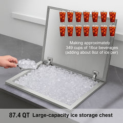 Drop in Ice Chest, 28"L x 16"W x 17"H Stainless Steel Ice Cooler, Commercial Ice Bin with Hinged Cover, 40 qt Outdoor Kitchen Ice Bar, Drain-pipe and Drain Plug Included, for Cold Wine Beer