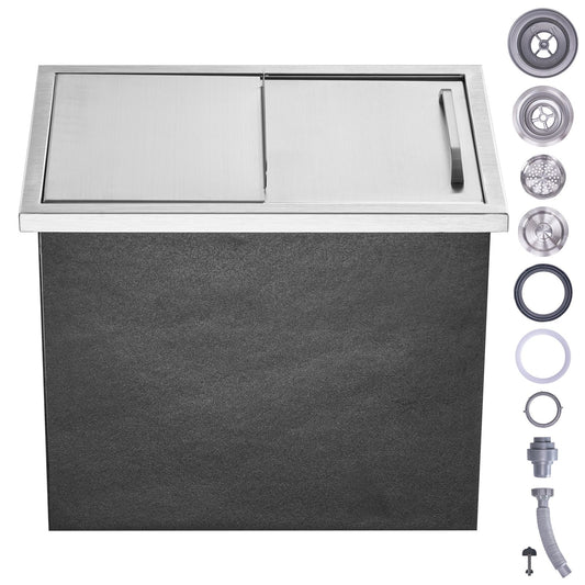 Drop in Ice Chest, 18"L x 12"W x 14.5"H Stainless Steel Ice Cooler, Commercial Ice Bin with Sliding Cover, 40.9 qt Outdoor Kitchen Ice Bar, Drain-pipe and Drain Plug Included, for Cold Wine Beer