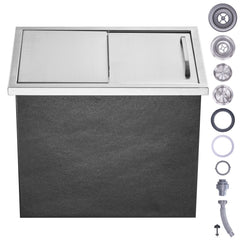 Drop in Ice Chest, 18"L x 12"W x 14.5"H Stainless Steel Ice Cooler, Commercial Ice Bin with Sliding Cover, 40.9 qt Outdoor Kitchen Ice Bar, Drain-pipe and Drain Plug Included, for Cold Wine Beer
