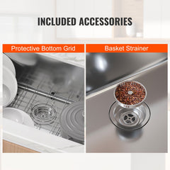Kitchen Sink, 304 Stainless Steel Drop-In Sinks, Top Mount Single Bowl Basin with Accessories(Pack of 3), Household Dishwasher Sinks for Workstation, RV, Prep Kitchen, and Bar Sink, 33 inch