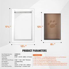 Pet Door, 31.2 x 43.5 cm Metal Frame with Lock and 3-Flap System, Weatherproof Doggy Door, Easy to Install in Interior or Exterior Walls, Pet Door Suitable for Cat Doggie Kitties (White-Medium)
