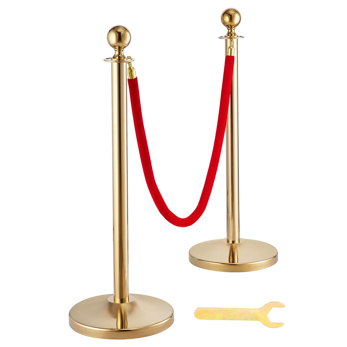 Stanchion Post with Velvet Rope, 4-Pack Crowd Control Stanchion with 3PCS 5FT Red Velvet Ropes, Stainless Steel Queue Barrier Line Divider with Fillable Base & Ball Top for Wedding Museum Party