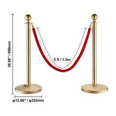 Stanchion Post with Velvet Rope, 4-Pack Crowd Control Stanchion with 3PCS 5FT Red Velvet Ropes, Stainless Steel Queue Barrier Line Divider with Fillable Base & Ball Top for Wedding Museum Party