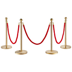 Stanchion Post with Velvet Rope, 4-Pack Crowd Control Stanchion with 3PCS 5FT Red Velvet Ropes, Stainless Steel Queue Barrier Line Divider with Fillable Base & Ball Top for Wedding Museum Party