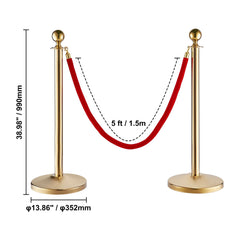 Stanchion Post with Velvet Rope, 6-Pack Crowd Control Stanchion with 4PCS 5FT Red Velvet Ropes, Stainless Steel Queue Barrier Line Divider with Fillable Base & Ball Top for Wedding Museum Party