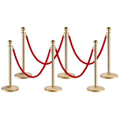 Stanchion Post with Velvet Rope, 6-Pack Crowd Control Stanchion with 4PCS 5FT Red Velvet Ropes, Stainless Steel Queue Barrier Line Divider with Fillable Base & Ball Top for Wedding Museum Party