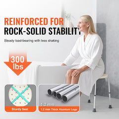 Shower Chair for Inside Shower, Adjustable Height Shower Stool, Non-Slip Bench Bathtub Seat Stool for Elderly Disabled Adults Handicap, 300 lbs Capacity