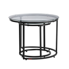 Nesting Coffee Table Set of 2, 600 mm Round Coffee Table, Glass Nesting Tables for Small Place, Modern End Side Tables Night Stand with Metal Frame, for Living Room, Bedroom, Balcony, Office