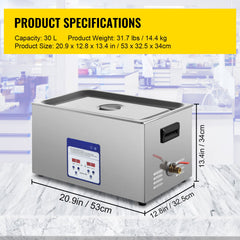 Digital Ultrasonic Cleaner 30L Ultrasonic Cleaning Machine 40kHz Sonic Cleaner Machine 316 & 304 Stainless Steel Ultrasonic Cleaner Machine with Heater & Timer for Cleaning Jewelry Glasses Watch