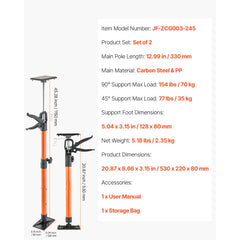 Cabinet Jack Support Pole, 2-Pack, 54-155 cm Steel Telescopic Quick Support Rod, Adjustable 3rd Hand System up to 70 kg Capacity for Installing Cabinets, Lifting Drywall, Cargo Bars