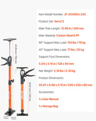 Cabinet Jack Support Pole, 2-Pack, 54-155 cm Steel Telescopic Quick Support Rod, Adjustable 3rd Hand System up to 70 kg Capacity for Installing Cabinets, Lifting Drywall, Cargo Bars