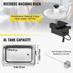 Ultrasonic Vinyl Record Cleaner 6L 40kHz Vinyl Ultrasonic Cleaning Machine Knob Control Record Ultrasonic Cleaner 8 Records Vinyl Sonic Cleaner Stainless Steel Tank with Mechanical Heater & Time
