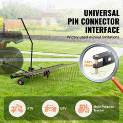 Tow Behind Dethatcher, 1.5m Tow Dethatcher with 24 Steel Tines, Lawn Dethatcher Rake for ATV or Mower, Tow Behind Lawn Rake with Lift Handle for Leaves, Pine Needles, and Grass