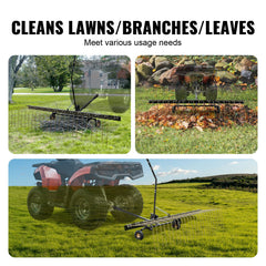 Tow Behind Dethatcher, 1.5m Tow Dethatcher with 24 Steel Tines, Lawn Dethatcher Rake for ATV or Mower, Tow Behind Lawn Rake with Lift Handle for Leaves, Pine Needles, and Grass