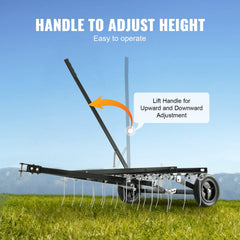 Tow Behind Dethatcher, 1015mm Tow Dethatcher with 20 Spring Steel Tines, Lawn Dethatcher Rake for ATV or Mower, Tow Behind Lawn Rake with Lift Handle for Garden Farm Grass