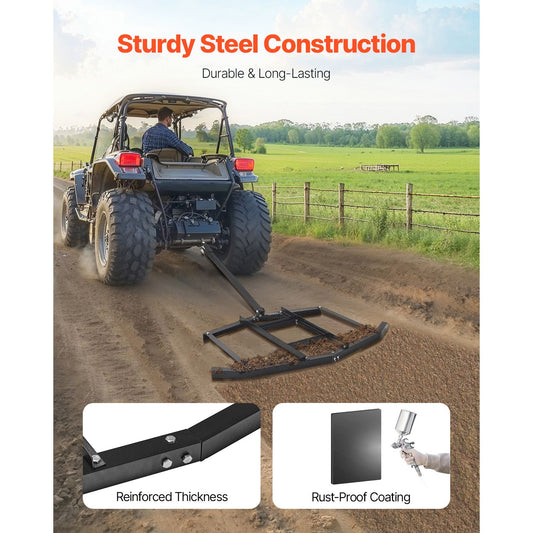 Drag Harrow, 66" Width Tow Behind Drag Harrow, Q235 Steel Driveway Grader with Adjustable Bars & Pin Hitch, Support up to 50 lbs, Tractor Driveway Harrow for ATVs, UTVs, Garden Lawn Tractors