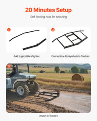 Drag Harrow, 66" Width Tow Behind Drag Harrow, Q235 Steel Driveway Grader with Adjustable Bars & Pin Hitch, Support up to 50 lbs, Tractor Driveway Harrow for ATVs, UTVs, Garden Lawn Tractors