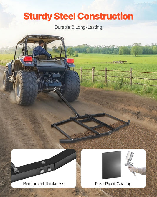 Drag Harrow, 74" Width Tow Behind Drag Harrow, Q235 Steel Driveway Grader with Adjustable Bars & Pin Hitch, Support up to 50 lbs, Tractor Driveway Harrow for ATVs, UTVs, Garden Lawn Tractors