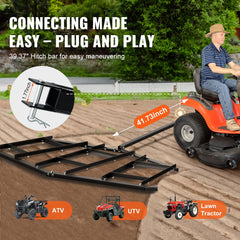 Driveway Drag, 84" Width Tow Behind Drag Harrow, Q235 Steel Driveway Grader with Adjustable Bars, Support up to 50 lbs, Driveway Tractor Harrow for ATVs, UTVs, Garden Lawn Tractors