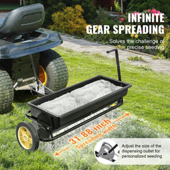 Broadcast Spreader, 100 LB Tow Behind Poly Drop Spreader with 10" Wheels, Steel Spike Aerator, Fertilizer Spreader, Garden Seeder, and Salt Spreader, for Residential, Farm, Tough Terrain, Black