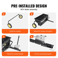 Broadcast Spreader, 100 LB Tow Behind Poly Drop Spreader with 10" Wheels, Steel Spike Aerator, Fertilizer Spreader, Garden Seeder, and Salt Spreader, for Residential, Farm, Tough Terrain, Black