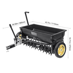 Broadcast Spreader, 100 LB Tow Behind Poly Drop Spreader with 10" Wheels, Steel Spike Aerator, Fertilizer Spreader, Garden Seeder, and Salt Spreader, for Residential, Farm, Tough Terrain, Black