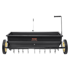 Broadcast Spreader, 100 LB Tow Behind Poly Drop Spreader with 10" Wheels, Steel Spike Aerator, Fertilizer Spreader, Garden Seeder, and Salt Spreader, for Residential, Farm, Tough Terrain, Black